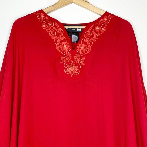 Antthony Originals Red Embroidered Floral Poncho Cape One Size Flowing Dressy - Picture 3 of 11